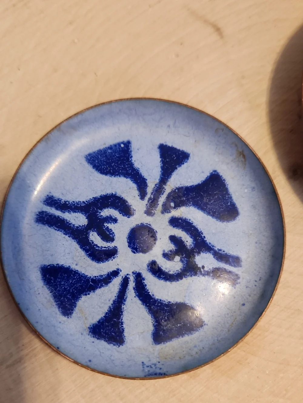 Vintage Set 2 Enamel On Copper Blue Small Wall Hangings